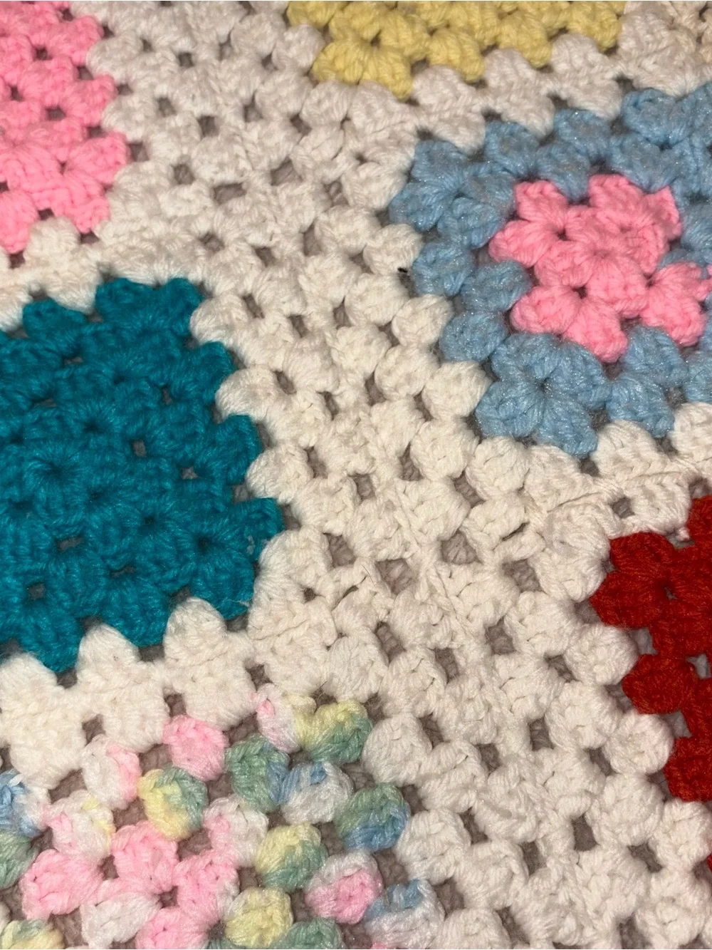 Handmade Multicolor Crochet Granny Square Blanket - White Border